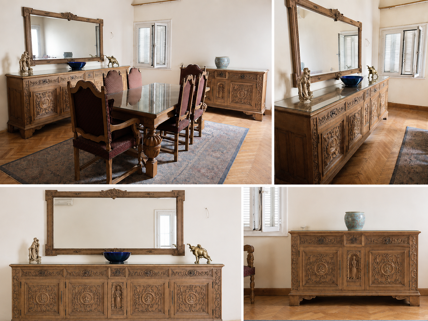 Antique ‘Renaissance’ Oak Wood Dining Table Set thumbnail