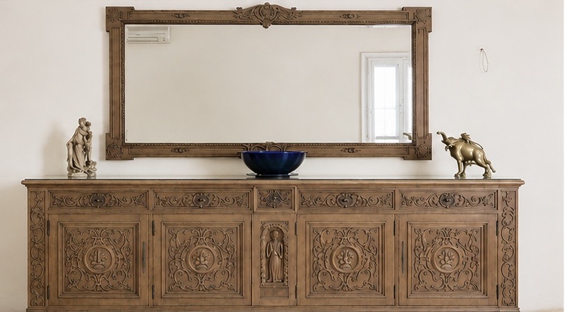 Antique ‘Renaissance’ Oak Wood Dining Table Set thumbnail