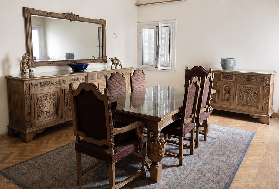 Antique ‘Renaissance’ Oak Wood Dining Table Set thumbnail